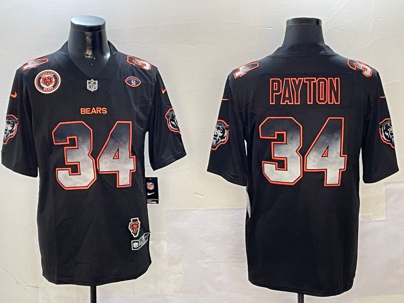 Men Chicago Bears #34 Payton Black Nike Smoke Fashion 2024 Limited NFL Jersey style 5